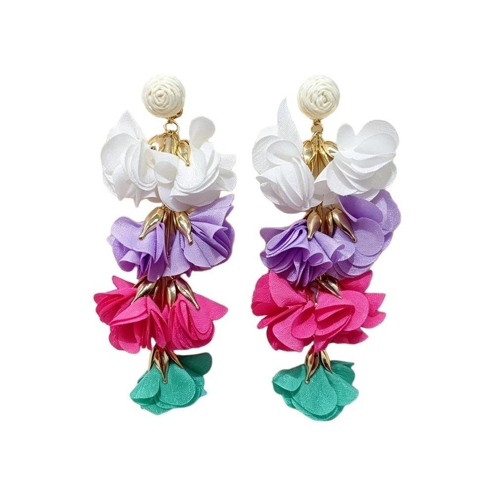 Colorful Fabric Flower Clip-On Earrings Petal Design Non-Piercing Earrings  Beach