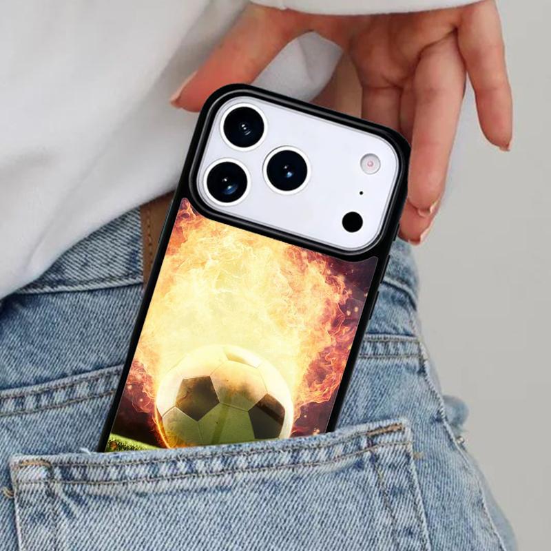 Fire Football Soccer Ball Phone Case for iPhone 16e 15 14 13 12 17 Pro Max Plus Air 17pro Cover Coque