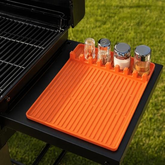 Silicone Barbeque Tool Mat, Food-Grade Heat Resistant Grill Mat, Non-Slip Easy Cleaning Spatula Mat, for Outdoor Grill Kitchen Counter