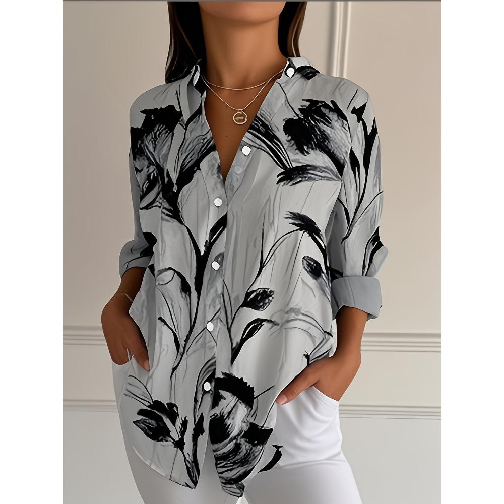 Fashion Floral leaf 3D Print Women's Long Sleeve Shirt Autumn New Button-Down Lapel Casual Shirt Casual Wear Women Clothing