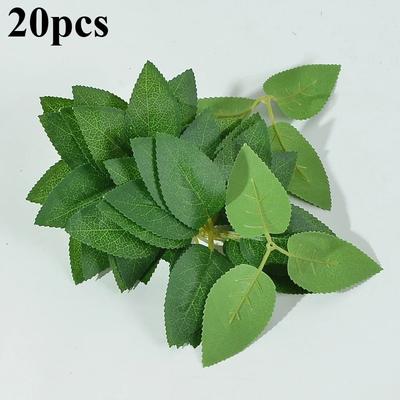 20pcs Silk Roses Green Leaf Artificial Plants Decorative Flowers for Wreaths Christmas Home Decor Wedding Bridal Accessories