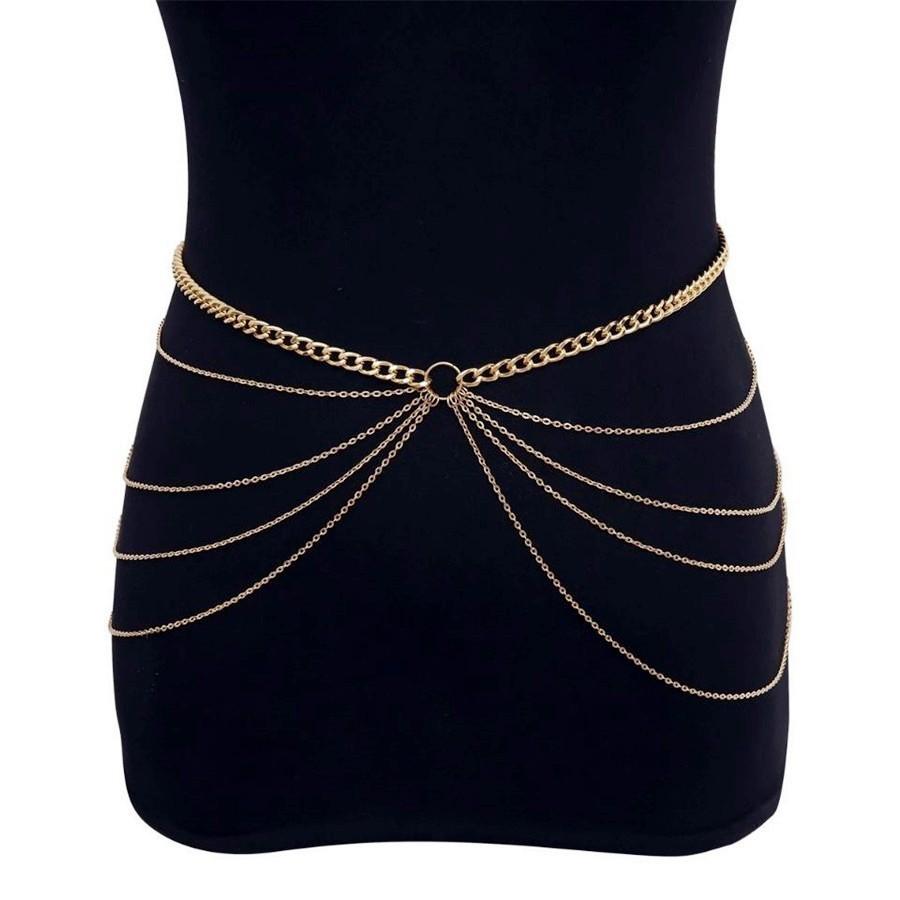 

Geometric Alloy Hip Chain With Rhinestones For Women Summer Festival Accessory золотой