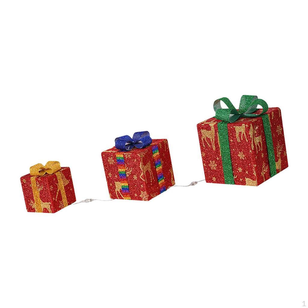 3Pcs Christmas Light Up Present Boxes Decoration Handmade Lightweight with 3 Different Sizes for