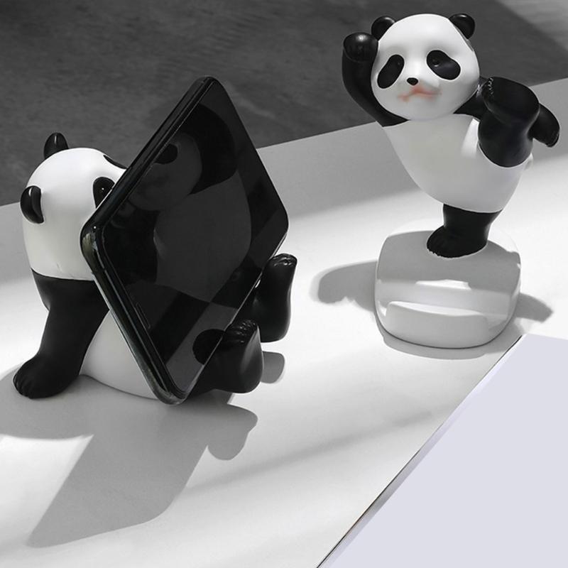 Panda Shaped Mobile Phone Holder Tablet Stand Resin Decoration For Desk Shelf Bedroom Kitchen Decors