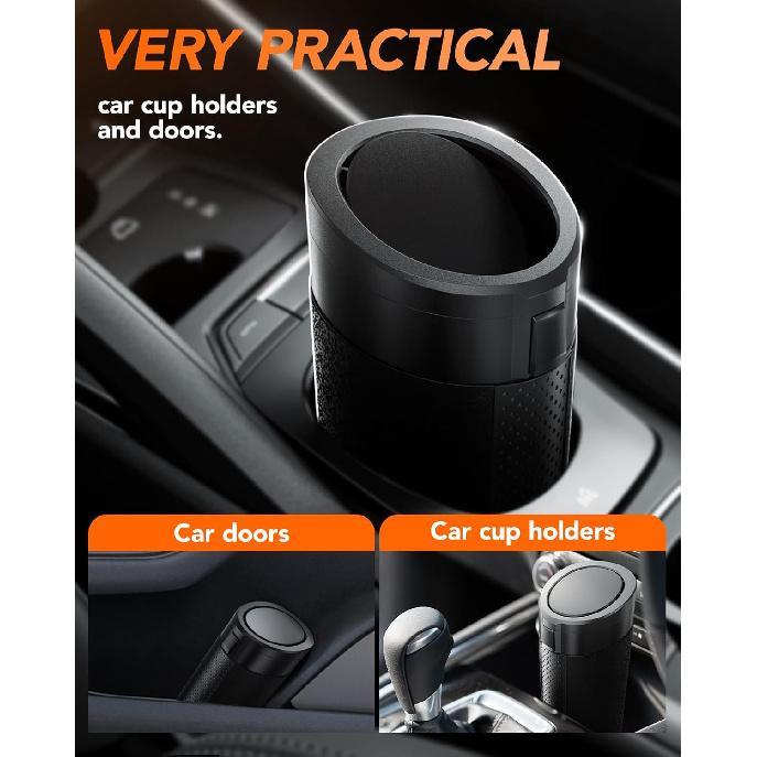 Small Car Trash Can Bin With Lid,Mini Vehicle Leakproof Garbage Can, For Car Cup Holder And Side Door, With 80 Attached Trash Bags