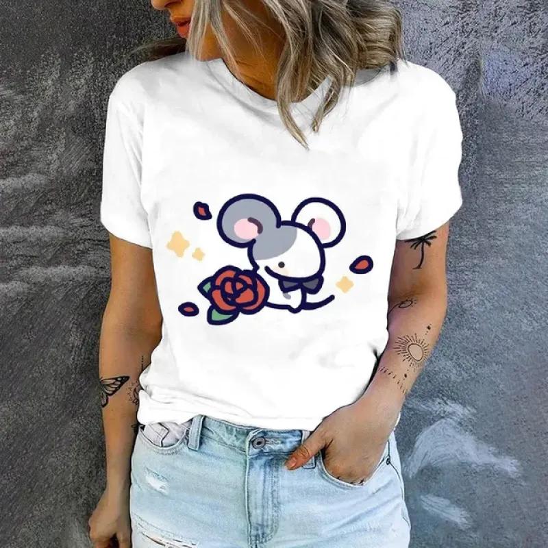 Women's High Quality T-shirt Cartoon Cat Pattern Print T-shirt Fashion Print T-shirt Elegant Women's Short Sleeved T-shirt
