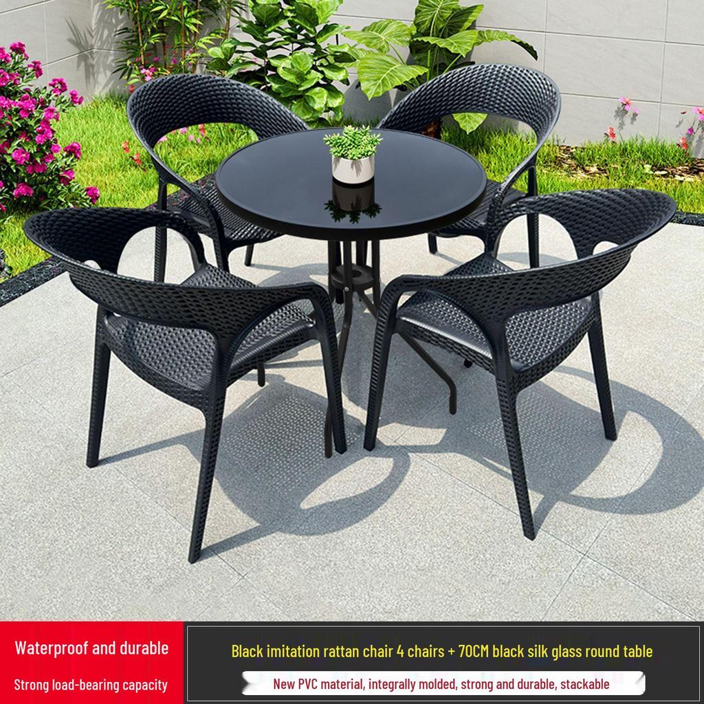 Outdoor Rattan-Style Plastic Chair with Thick Backrest for Garden, Courtyard, or Milk Tea Shop