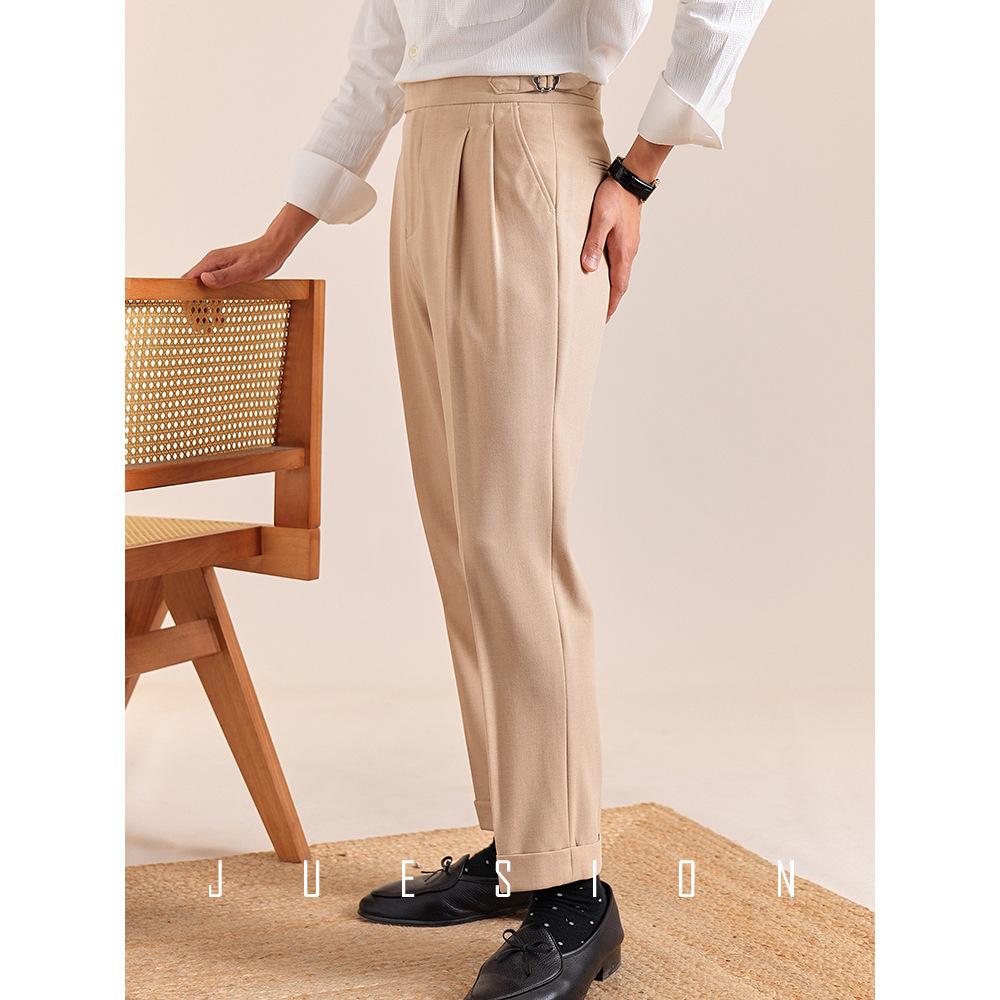 Lässige High-Waist-Hose Herren Frühling und Herbst Neapel Business Faltenhose Gentleman Unifarben Paris-Knopf Gerade geschnittene Hose