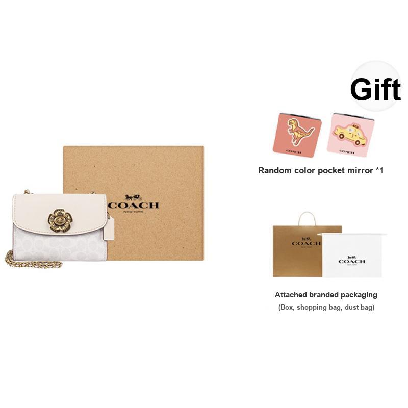 Coach Parker 18 Camellia Chain Strap Canvas And Leather Crossbody Bag Small Women bags Pink White 34256-B4R7B
