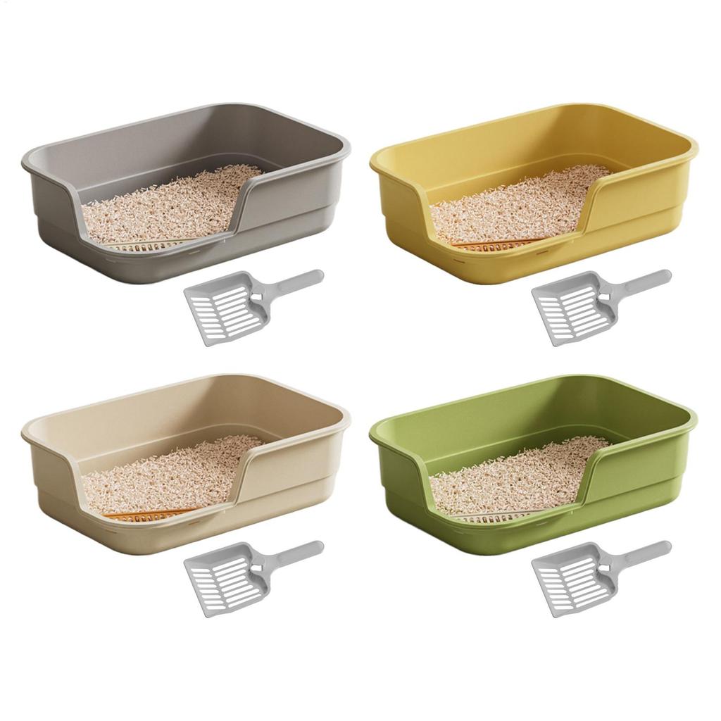 Cat Box Semi Enclosed Easy Clean with Scoop Open Top Semi Enclosed Litter Box for Cleaning Odor Control Indoor Office Dorm