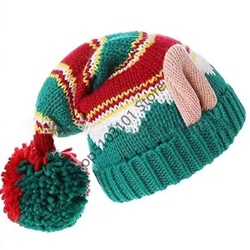 X6HE Christmas Beanie Hat Christmas Party Hat Warm Skull Hat PomPoms Hat Skullies Beanie Bonnet Adult/Kid Knit Christmas Hat