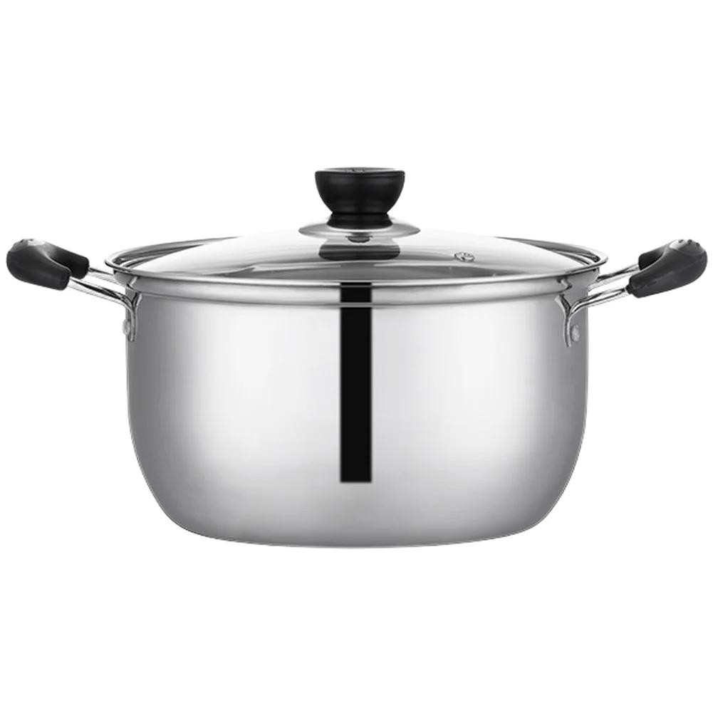 Thickened Stainless Steel Korean Style Soup Pot 2.1L Or 3L Double Handle Milk Pan Compatible With Induction Cooktops