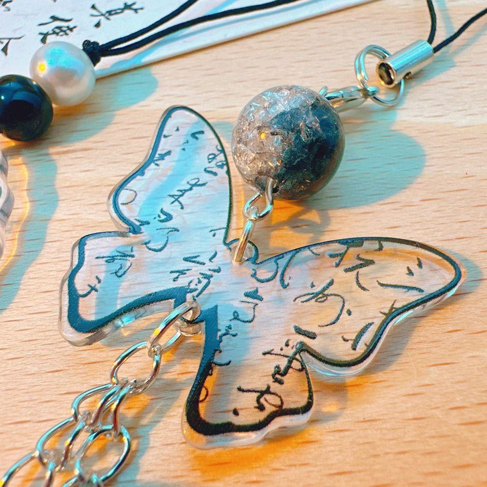 DIY Handmade Chinese Style Butterfly Pendant Calligraphy Mobile Phone Strap  Female Lady Girl