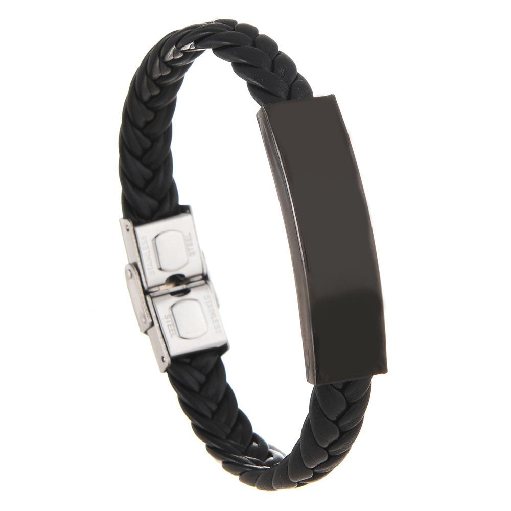 Custom Logo Name Engrave Leather Bangle & Bracelet Customize Stainless Steel Bracelets for Women Men ID Bracelet