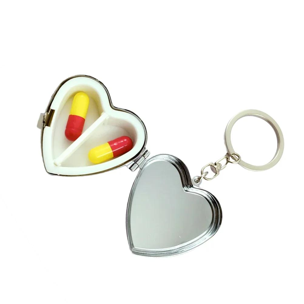 1PC Heart Shape Box Metal 2 Slots Medicine Organizer Container Vitamin Box for Travel Outdoors