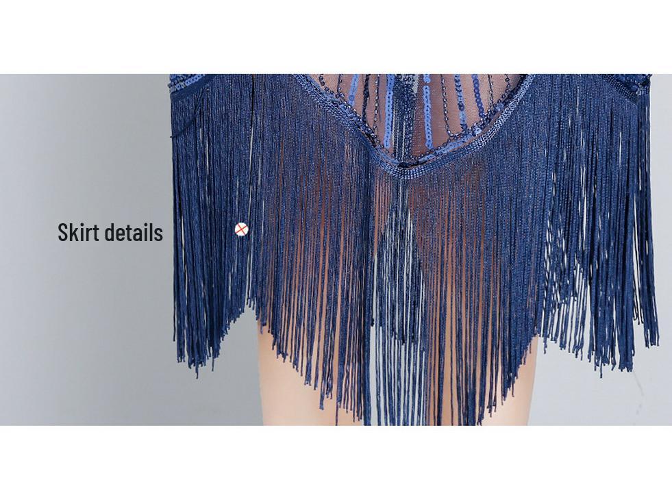 Plus Size Sequin Beaded Tassel Evening Dress - Slimming Hip-Hugging Design with Round Neck 