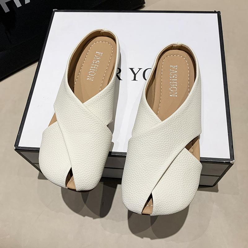 

Баотоу полутапочки женские уличные 2025 лето новые плоские прохладные тапочки ленивая модная обувь женская 35 бежевый