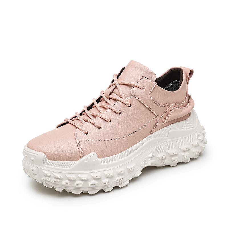 Men's Casual Low-Top Genuine Leather Sneakers - Thick Sole Dad Shoes, Spring/Autumn Fashion Platform Footwear