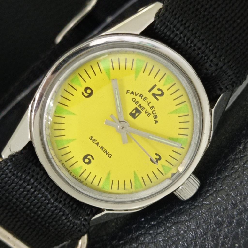 VINTAGE FAVRE LEUBA SEA KING 101 HAND-WINDING SWISS MENS YELLOW WATCH a702001-5 R208-a702001