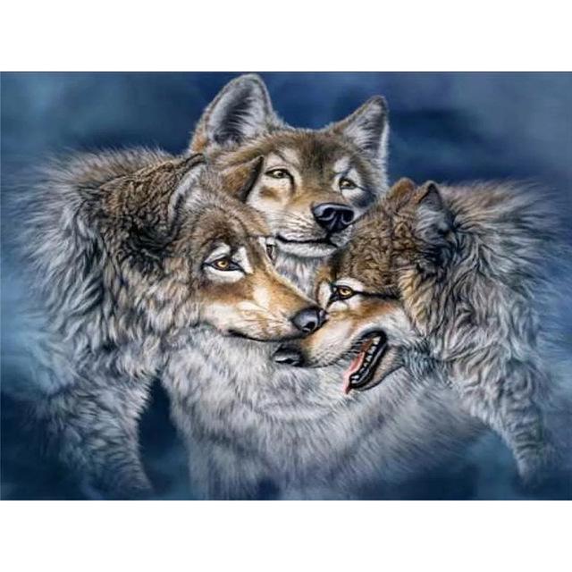 5D diamantová malba Vlčí měsíc Kulaté diamantové vyšívání Křížkový steh Mozaika vlastní kamínky