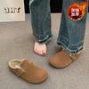 Winter outer wear velvet bag head half tow Boken Muller Boken slippers mango big head loafer bean cotton slippers