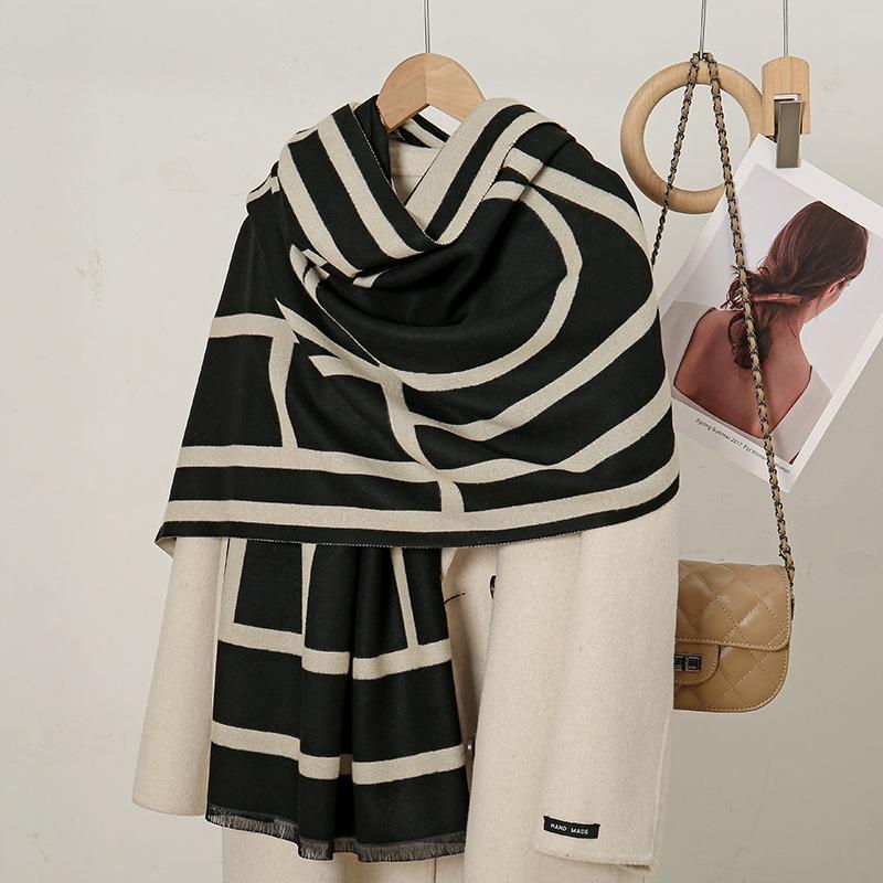 Scarf Women's Autumn and Winter New Imitation Cashmere Thickened Warm Shawl High Sense Fashion Versatile Student Light Luxury Scarf