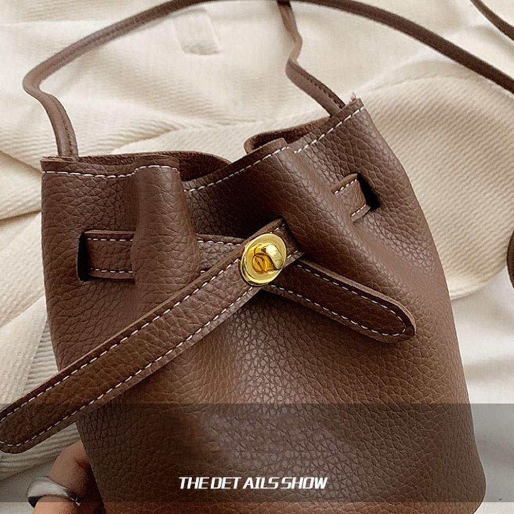 Jednoduchá jednobarevná PU kožená taška kbelík kabelka mini crossbody taška velkokapacitní nákupní taška přes rameno