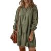 Women's Turn Down Collar Three Quarter Sleeve Shirt Dress Loose Fit Relaxed Waist Casual Tiered Mini Dress