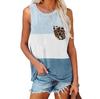 2021 European and American Women's Clothing, New Loose and Casual Color Matching Leopard Print Pocket Vest T-shirt Women