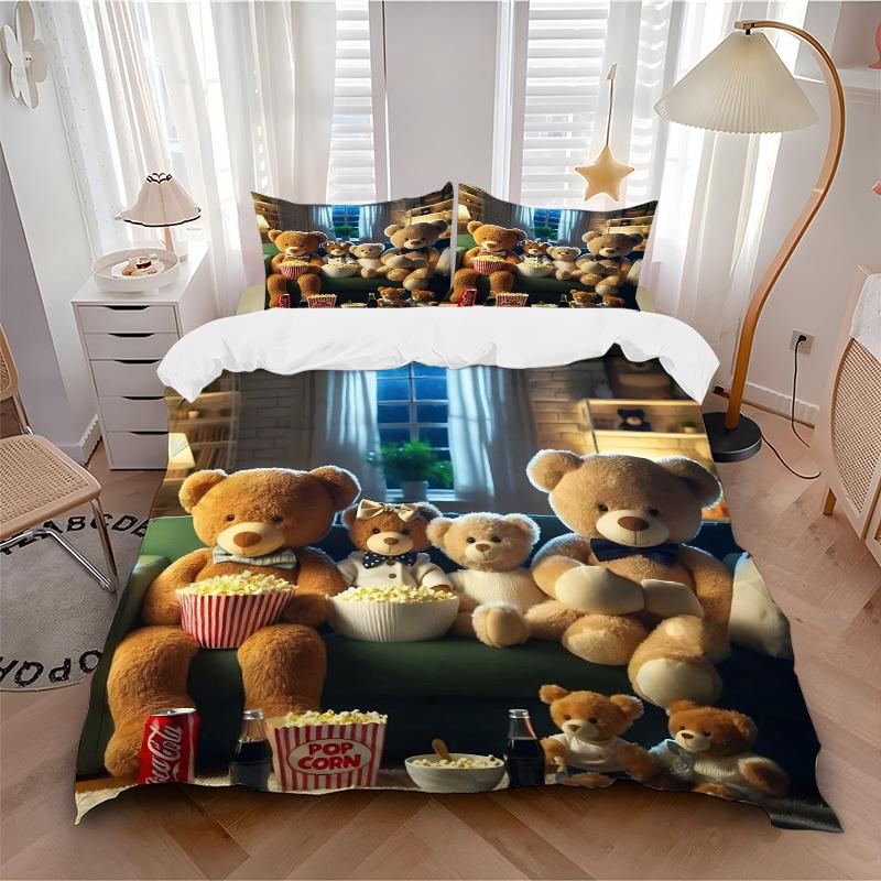 3pcs Anime Teddy Bear Bedding Set - Includes One Quilt Cover and Two Pillowcases (No Core) - Perfect for Bedroom and Guest Room Decoration,