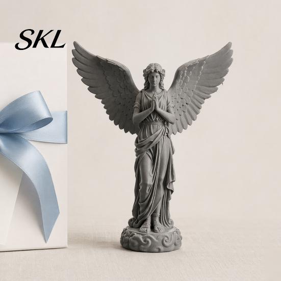 Retro Angel Ornament 3D Printed Praying Figurine, Guardian Angle Statue, Shelf Figurine Artistic Winged Women Decoration for Home Office, Housewarming