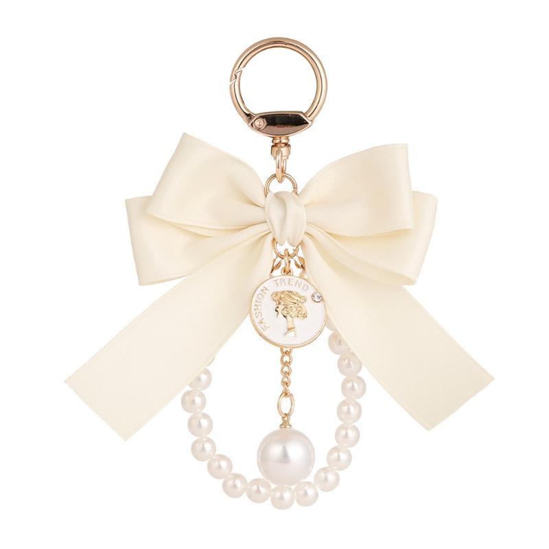 Fashion Big Bow Tie Key Chain Pearl Chain Women's Car Pendant Statement Tote Hanging Ornament Car Keychain Accessories