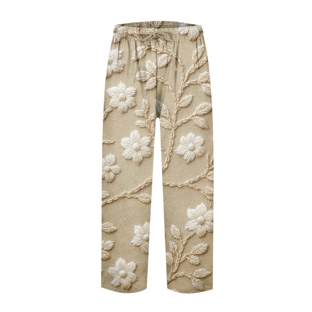 Damen Modische Hose mit Blumenmuster, Kordelzugtaschen und elastischem Bund für Freizeit