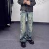 JYL Mens Jeans Vintage Lightning Pleated Slim High Street Cleanfit Denim