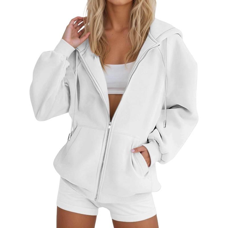 Women's Hooded Sweatshirts Autumn New Lazy Style Casual Loose Zipper Women's Sweatshirts Jackets Fashion Solid Color Streetwear Female Hooded Coats