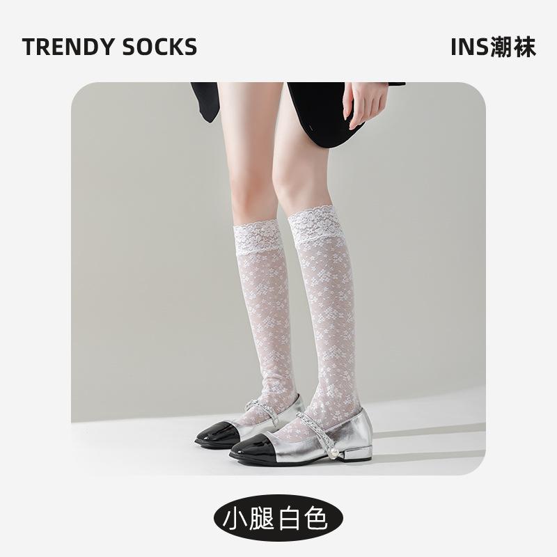 Socks Summer Thin Cotton Socks Cut-Out Sexy Lace Lace European And American Stockings Breathable Fishnet Gauze Over The Knee Cotton Socks