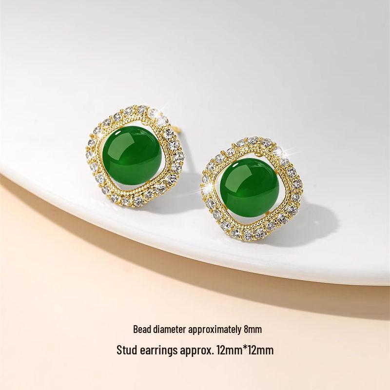 2025 Новые серьги-пусеты в китайском стиле из ледяного жадеита и зеленой яшмы