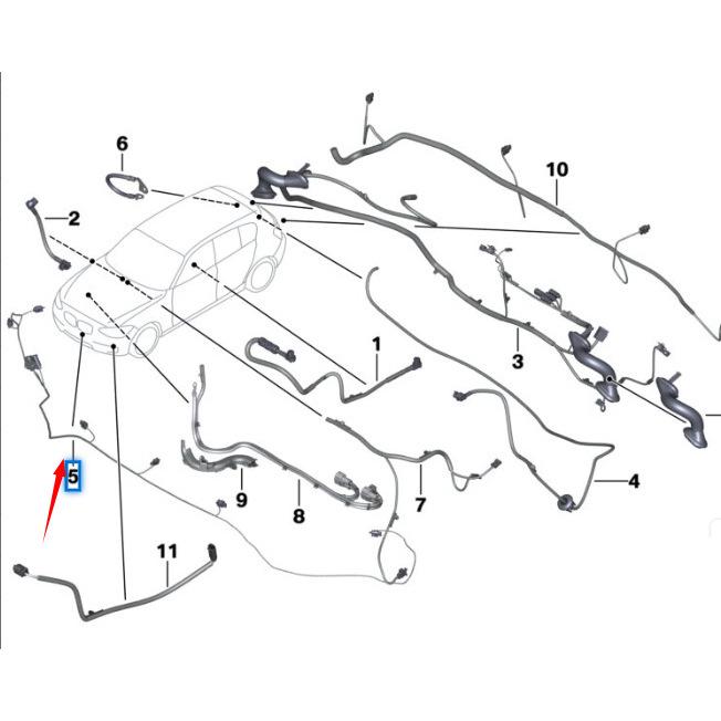 BMW 3 Series F30 Front Bumper PDC Sensor Wiring Harness - 61129365042