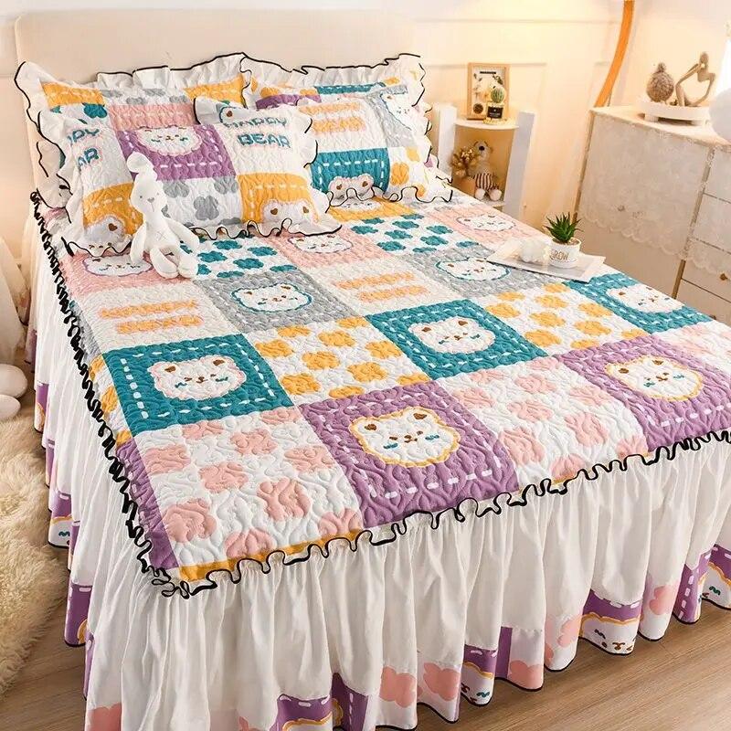 Korean Princess Style Thickened Quilted Bed Skirt Bed Sheet Pillowcase Single Piece with Skirt Edge Bed Skirt for All Seasons