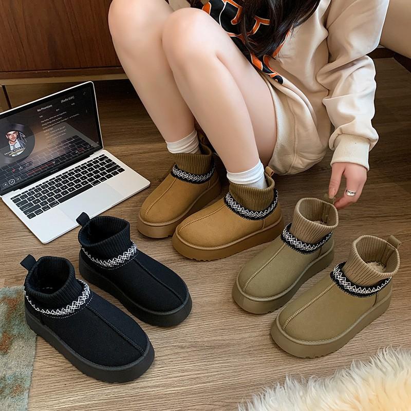 Fleece High-top Snow Boots for Women's Winter New Students Warm Casual Thick Fluffy Cotton Shoes
