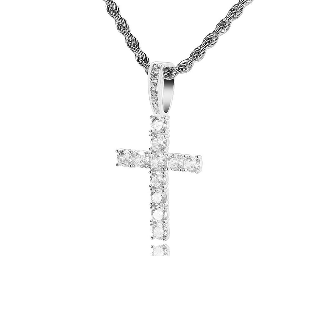 Collana con Crocifisso in Zirconia Cubica Unisex Elegante Collana con Pendente in Argento Gioiello Fashion Statement Regalo