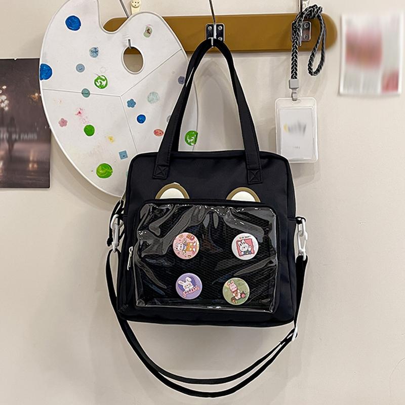 Vielseitige transparente Umhängetasche im japanischen Stil, große Kapazität, Canvas-Umhängetasche, Studententasche, Umhängetasche mit niedlichem Bären im Anime-Stil