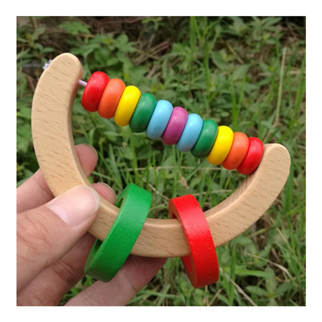 Zornăitoare pentru bebeluși Lemn masiv Colorat Formă drăguță Mâner ușor de prins Jucărie zornăitoare pentru educație timpurie Semi-rotund