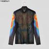 INCERUN Men Long Sleeve Mesh Sheer See Through Print Party Fitted T-shirts Tops