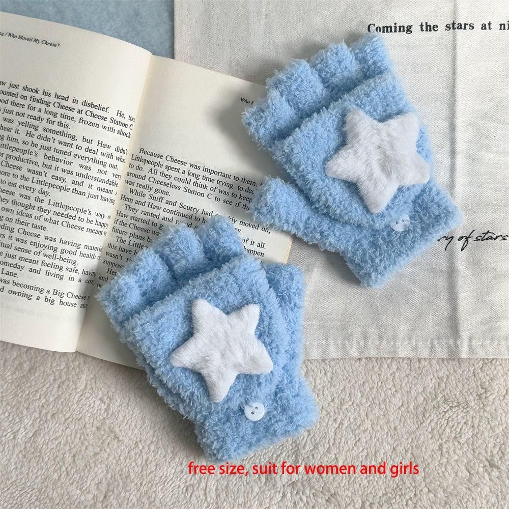 Coral Velvet Plush Gloves Cute Star Flip Gloves New Star Gloves  Gift