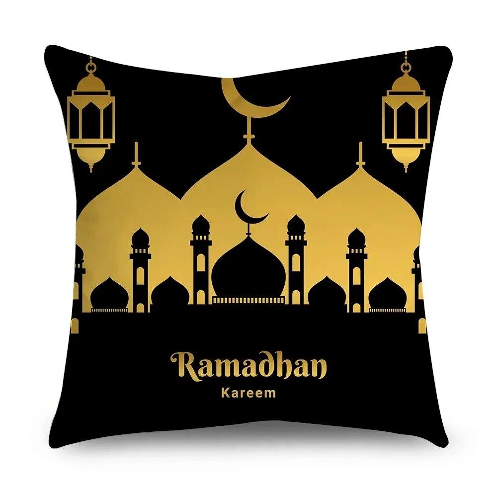 Ramadhan Kissenbezug Islamisches Eid Mubarak Schwarz Gold Kissenbezug Heimdeko Sofa Dekokissenbezug 45cm*45cm