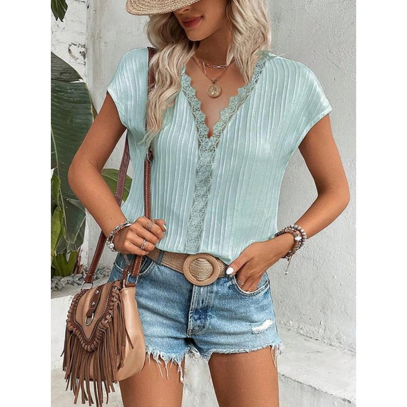 

YYFS женские модные повседневные летние весенние однотонные блузки и рубашки с короткими рукавами и v-образным вырезом с принтом XXXL светло-зеленый