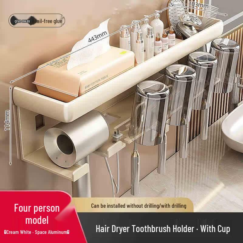 HANDUNYOU Ceramic Wall-Mounted Toothbrush & Hair Dryer Holder