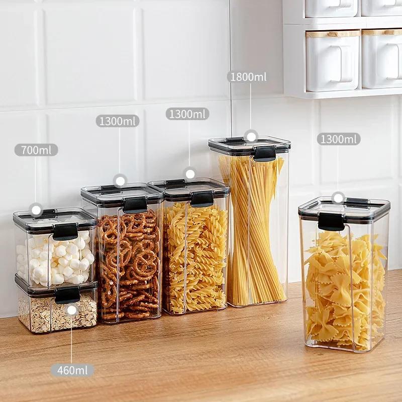 460/700/1300/1800 ML Food Storage Container Plastic Sealed Cans Kitchen Storage Box Transparent Food Canister Storage Tanks