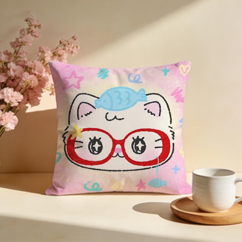 Crazy FishLover Cat Cushion Cover Soft Pillow Cases for Home Bedroom Living Room Sofa